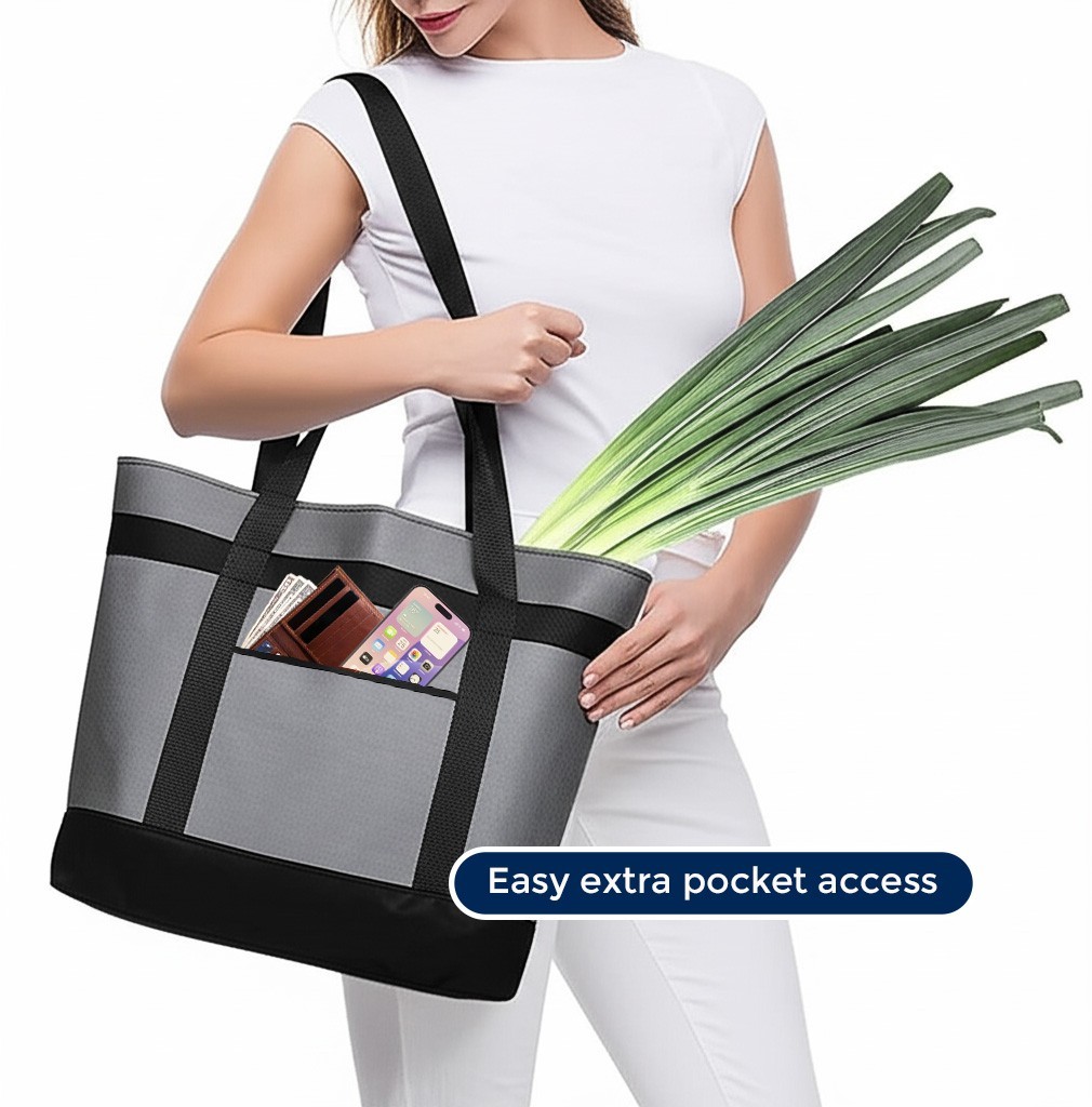 Large Insulated Tote for Hot Cold Lunch Food, Snacks, Wine, Beer – Cooler Bag