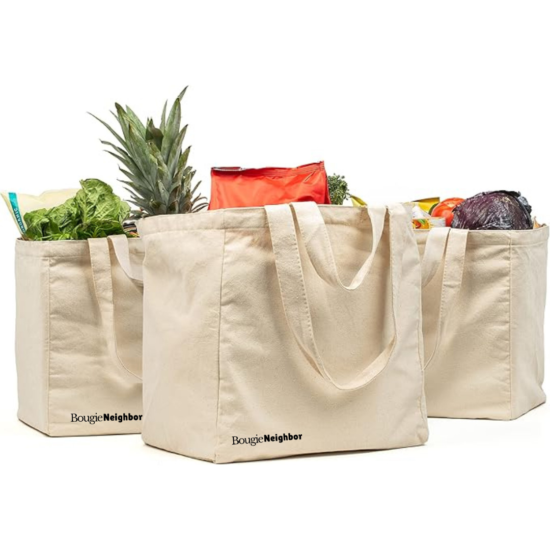 Reusable Shopping Bag Extra Large Heavy Duty Canvas Foldable 6 Pocket 4 Handles