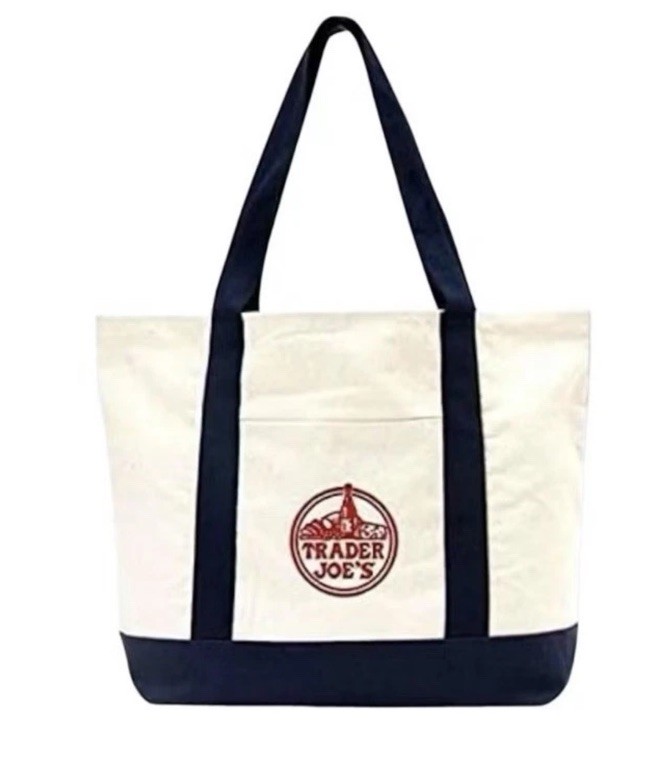 New Trader Joe’s Canvas Tote Bag – Large Classic Navy & Cream – NWT