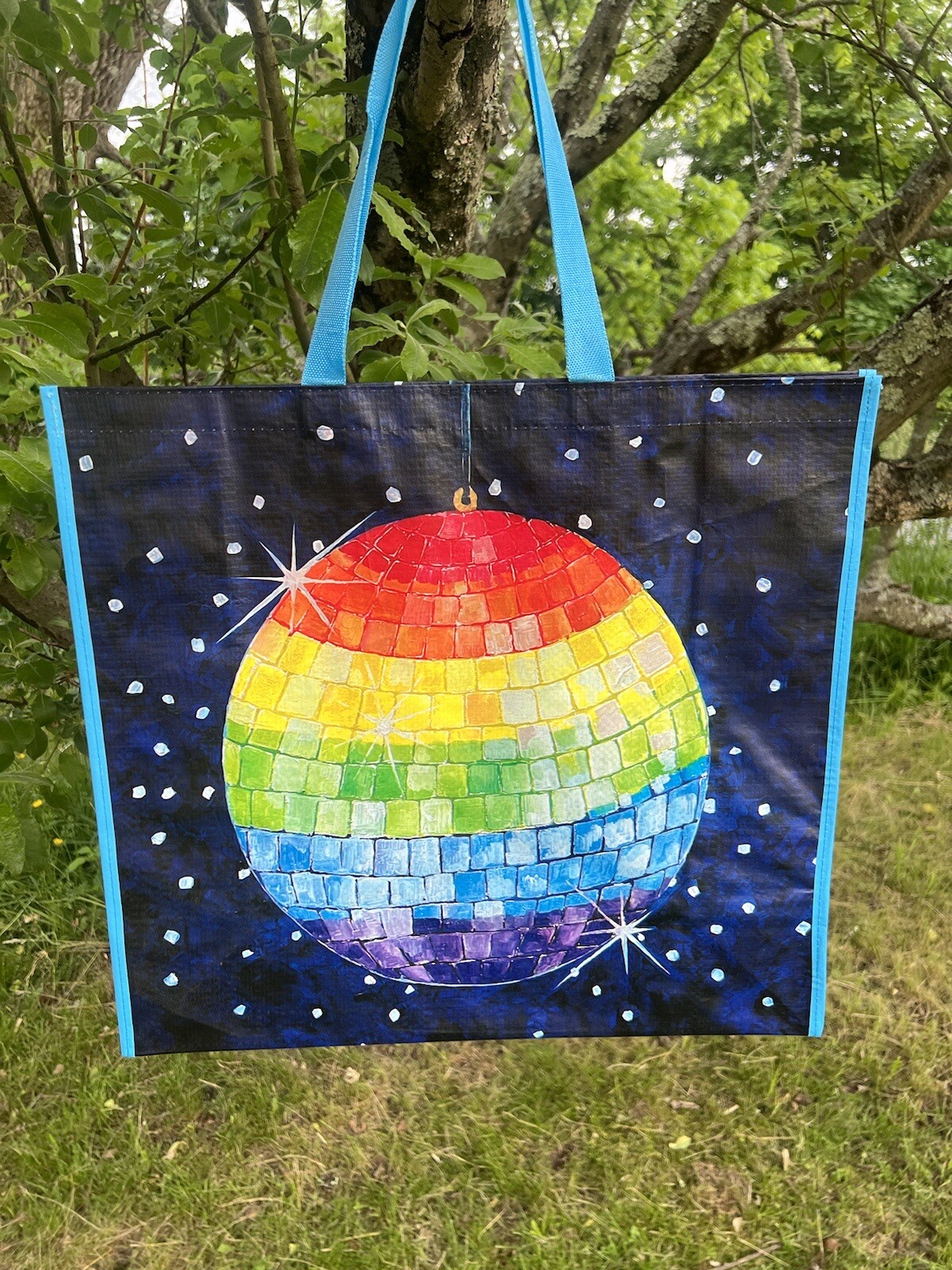 NEW TJX Shopping Bag PRETTY MIRROR BALL Colorful 🌈Reusable Tote Bag