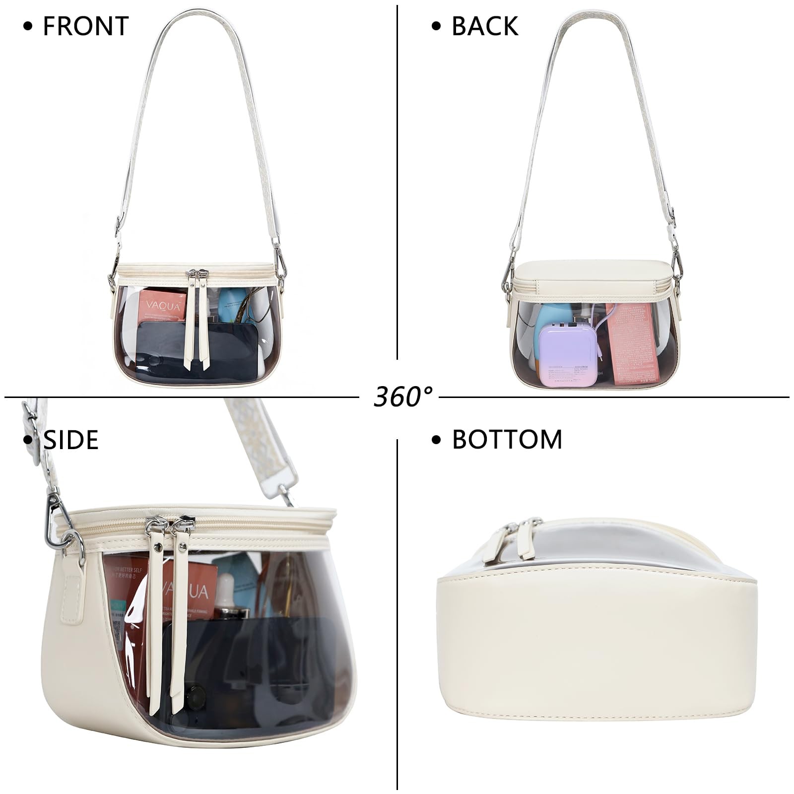 ArtiSoul Clear Makeup Bag Travel Organizer, 9 x 6 x 4.7 inches, White