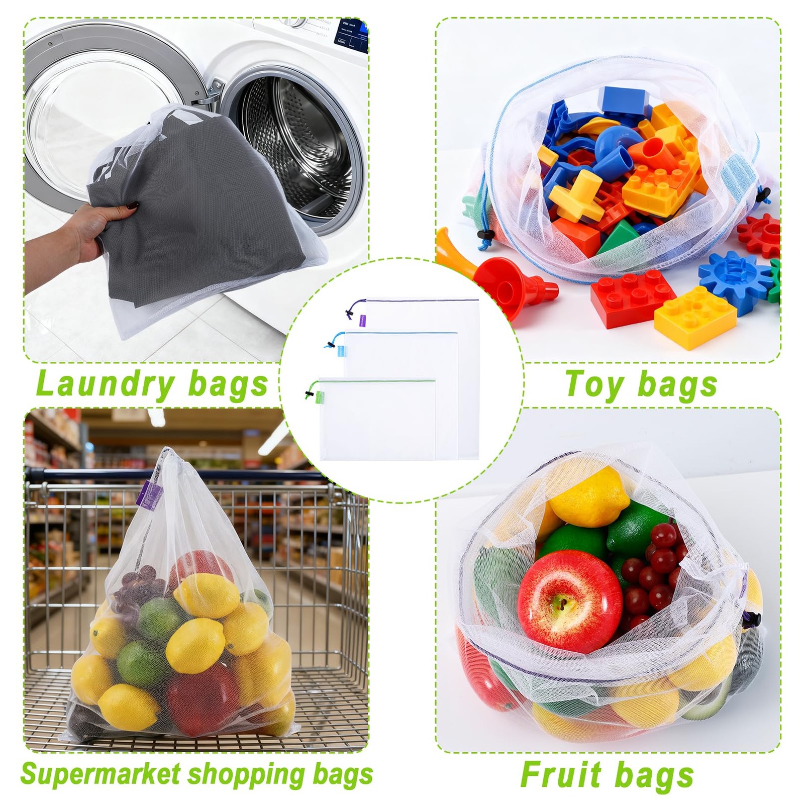 12 Pack Reusable Produce Bags, Barcode Scanable See Through Mesh Bags, Heavy …