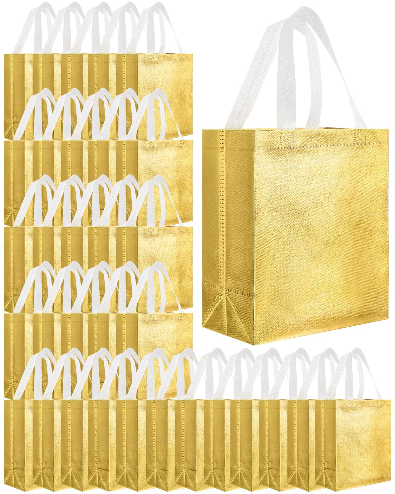 Reusable Glossy Grocery Gift Tote Bags Handle 10x8x4.7 Inch Gold 80 PCS