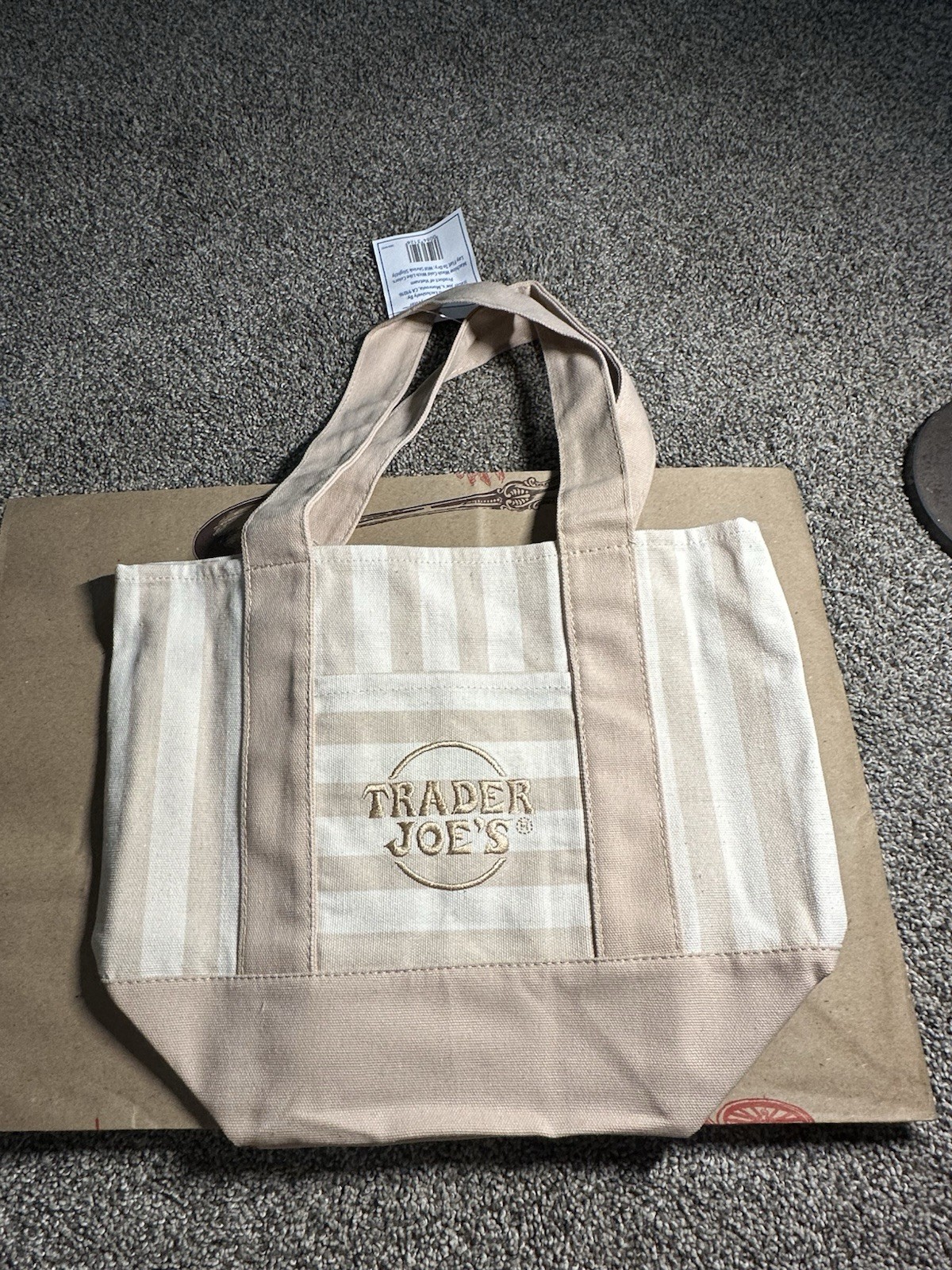 Trader Joe’s Mini Pastel Stripe Canvas Tote Bag Limited Edition Beige/Tan ⭐️NEW