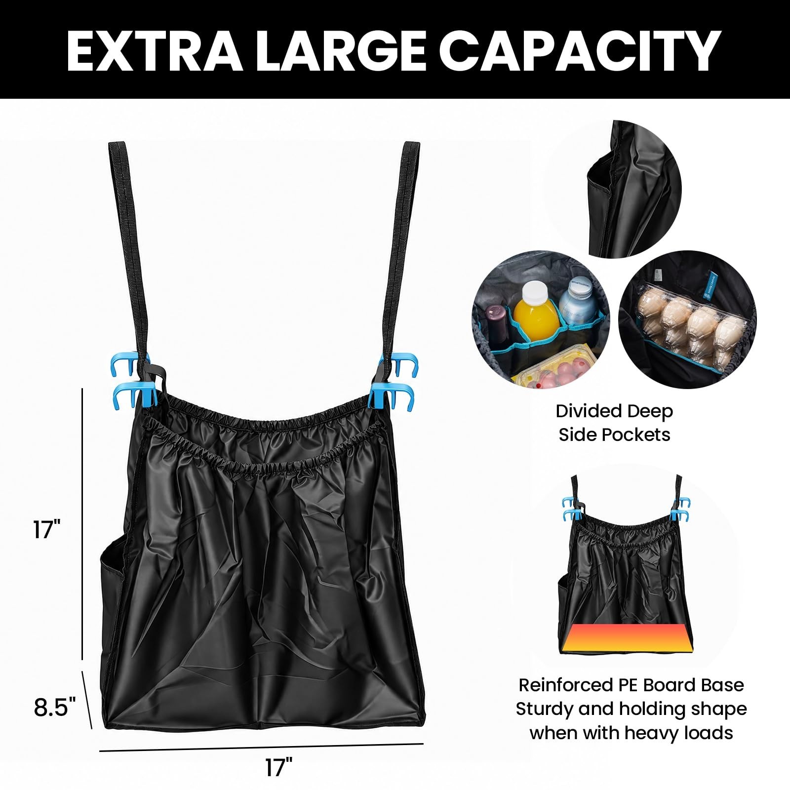 Reusable Universal Cart Bags 3-Pack, Eco-Friendly Grocery Organizers with Clips