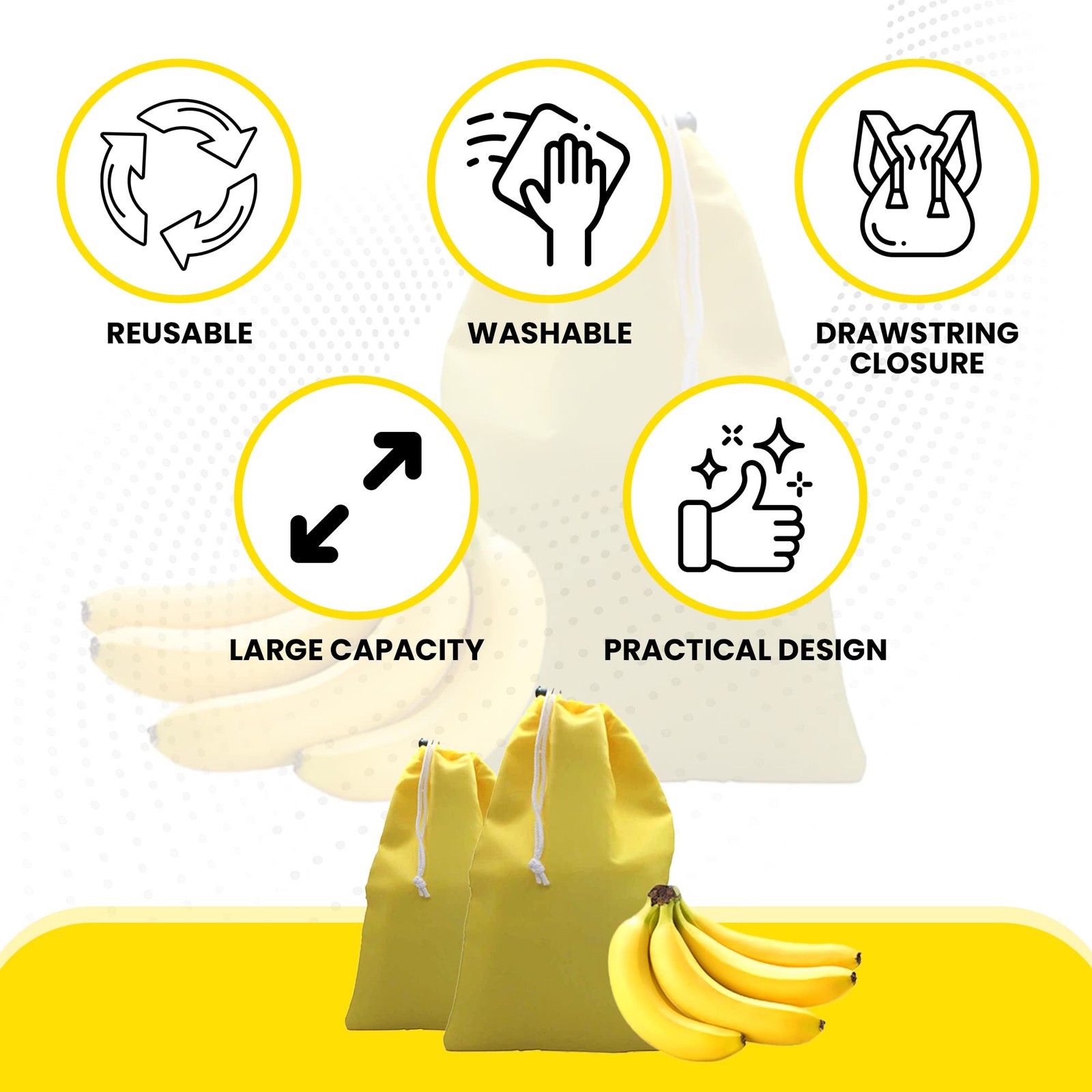 Gadgetime USA – Banana Drawstring Preserve Bag to Keep Fresh One Size, Yellow