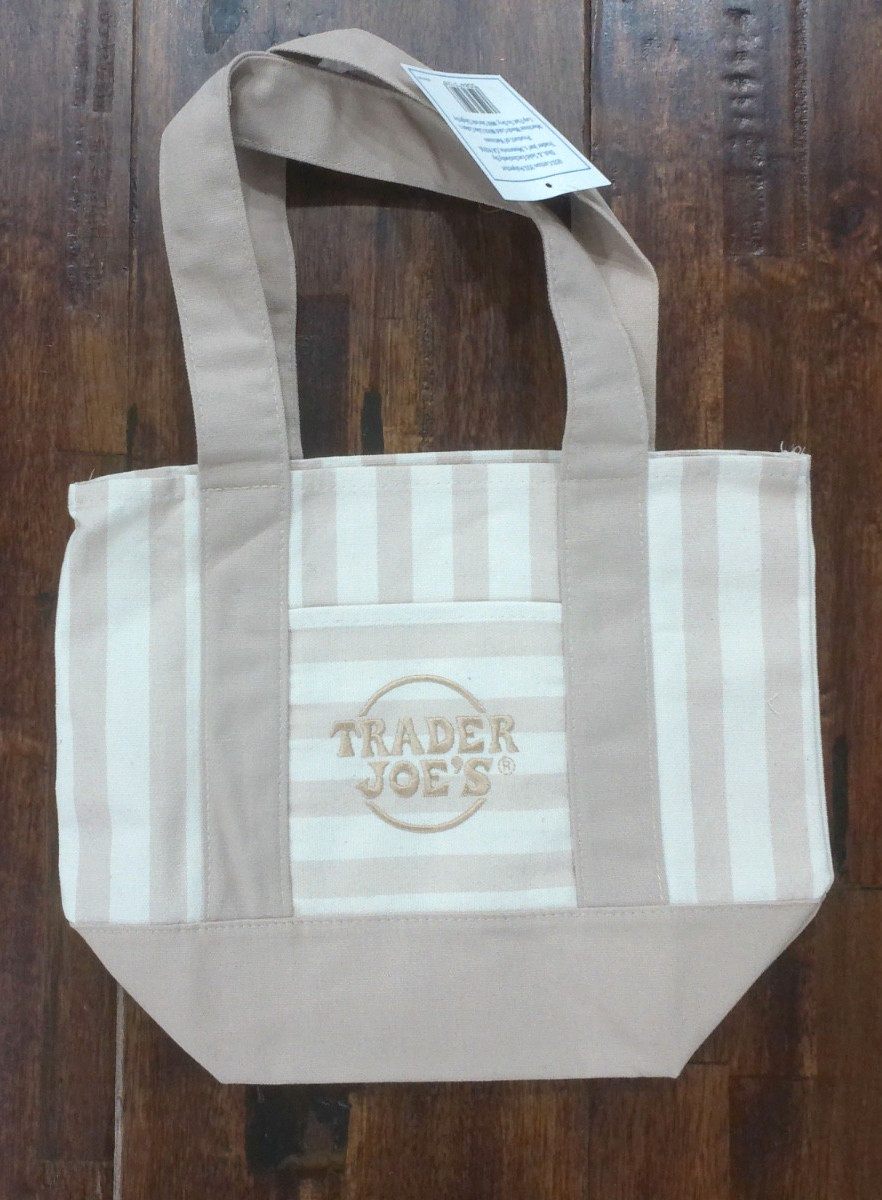 TRADER JOE’S LIGHT BROWN/BEIGE STRIPED MINI CANVAS TOTE BAG