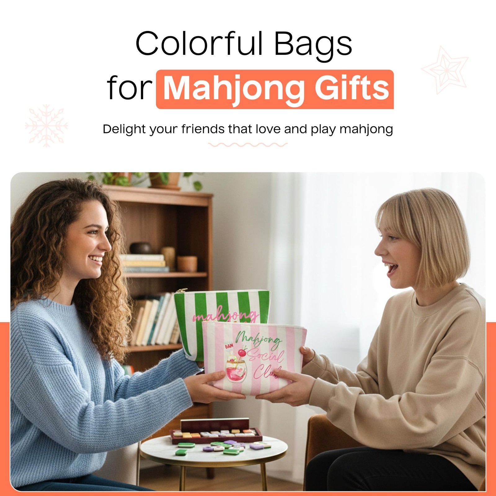 Aspen Lane Makeup Bag Set of 2 Mahjong Tile Bags 9″x7″ and 9″x6″x3″, Pink