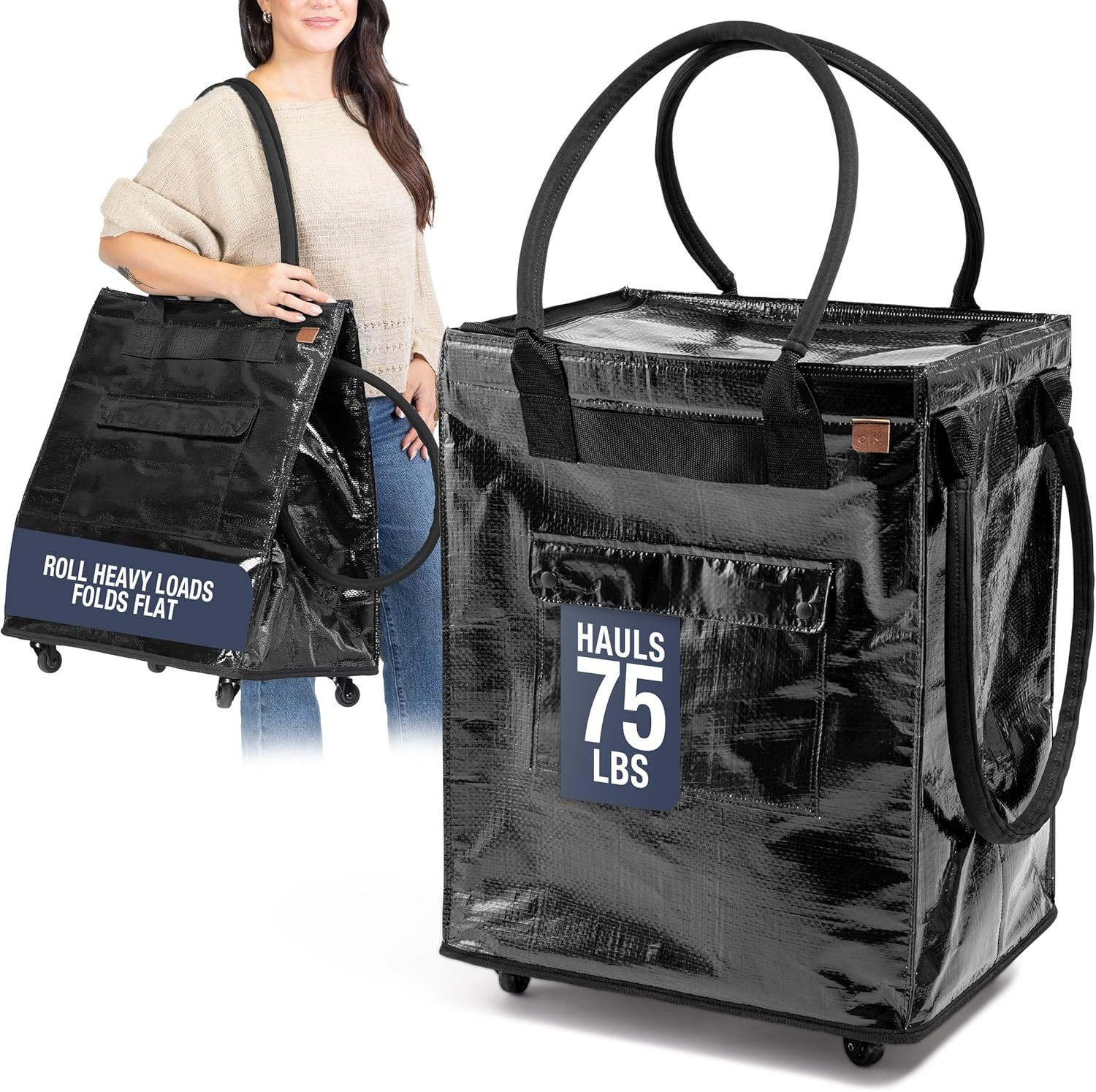 Clevermade Hauler Rolling Tote Bag, 90L Collapsible Portable Shopping Cart