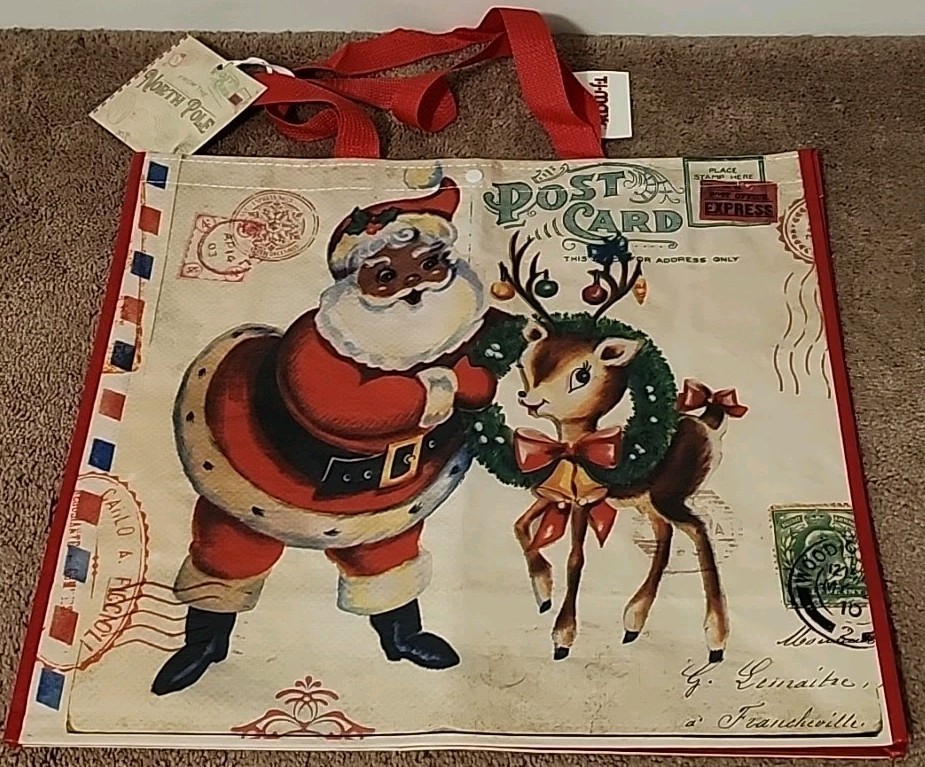 TJ Maxx – Vintage Cartoon Santa & Reindeer – Large Reusable Shopping Tote Bag