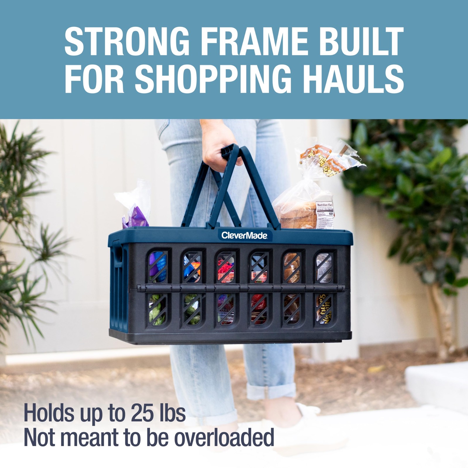 Collapsible Shopping Basket with Handles – 24L 3 Pack Collapsible Grocery Tot…
