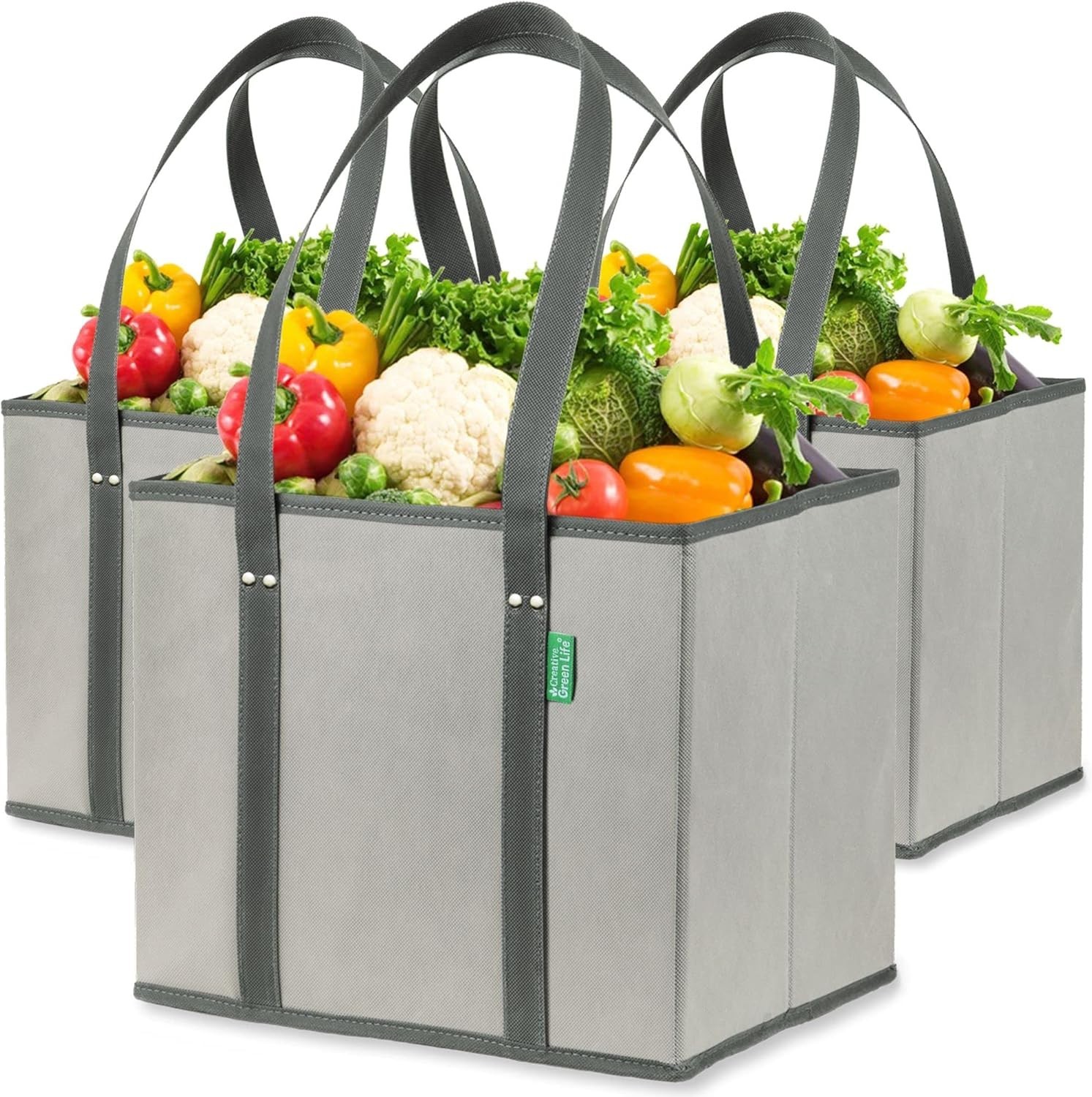 Reusable Grocery Bags 3 Pack – Heavy Duty Reusable Shopping Bags with Box Sha…