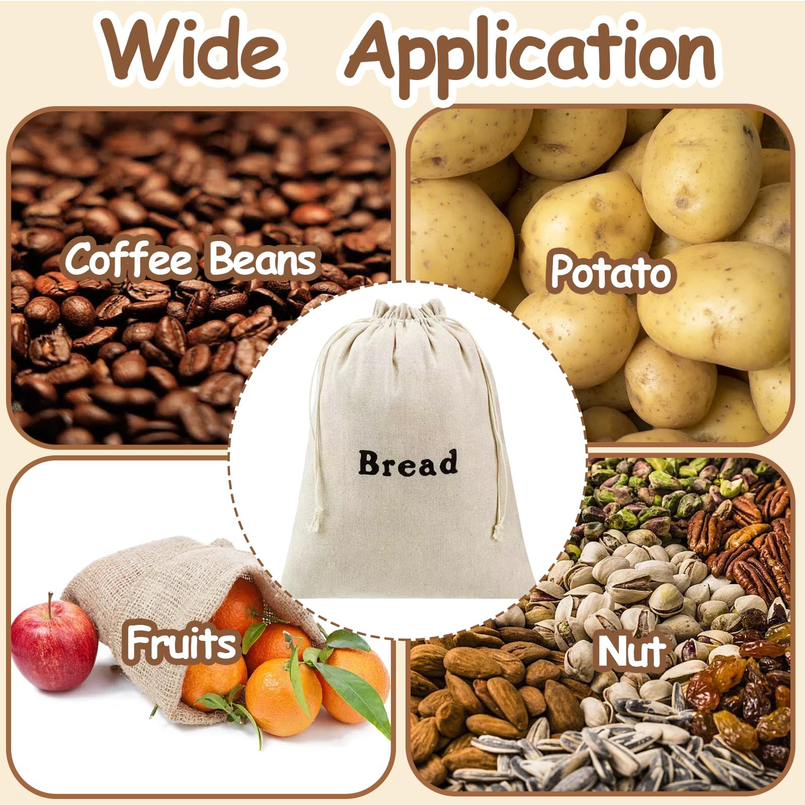 Reusable Bread Bags for Homemade, 12 x 15 inches x 12 x 1 inch, Beige