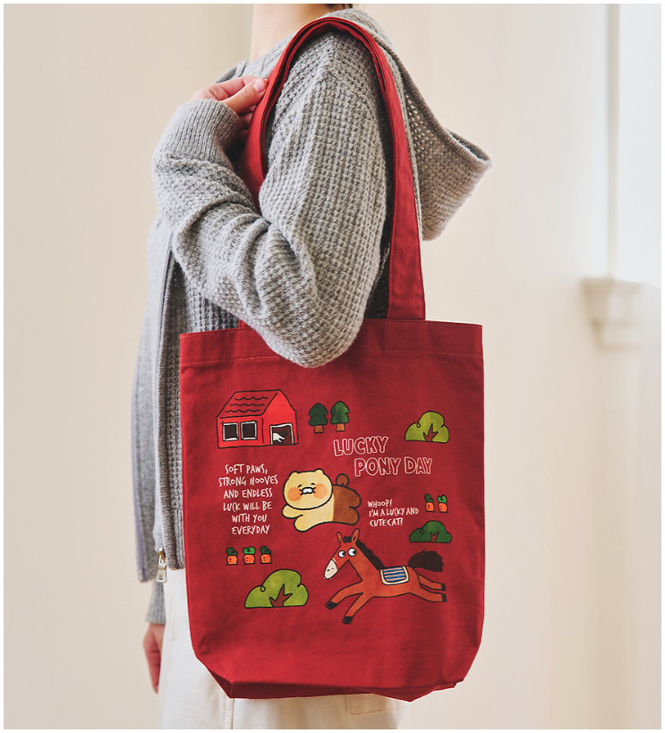 Kakao Friends Lucky Pony Day Eco Bag Ivory & Burgundy Choonsik 30x34x9 cm Cotton