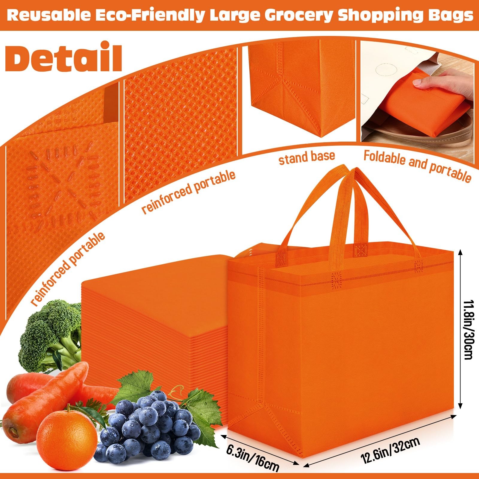 Reusable Grocery Bags Large Non Woven Shopping Bags with Handles Foldable Por…