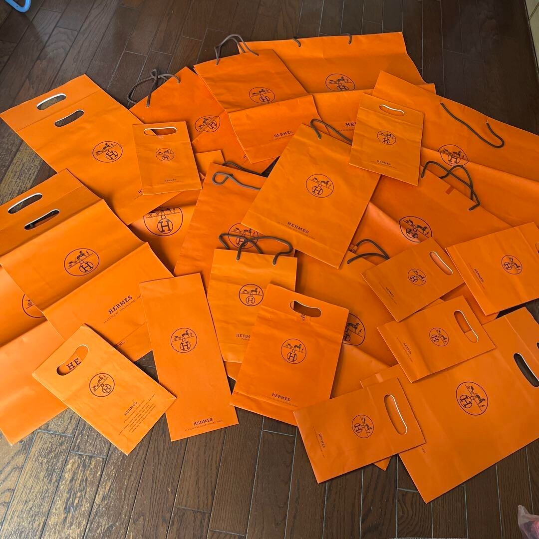 23 packs Authentic Hermes Orange Shopping Paper Gift Tote Bags-Various size