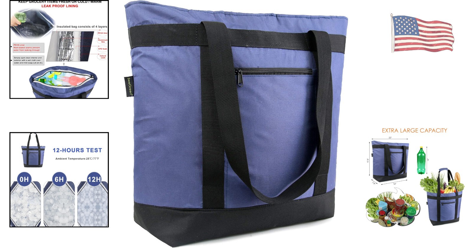 Extra-Large Oversized Insulated Grocery Bags – Adjustable Straps – Thermal