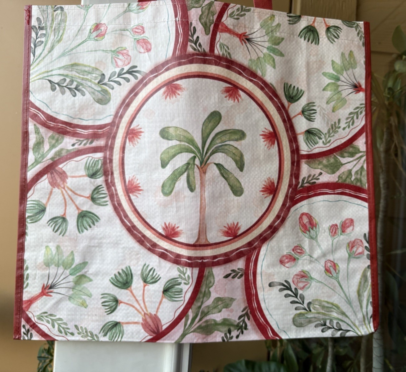 Reusable Shopping Bag Tote Art Deco Green Plants Flowers NWT