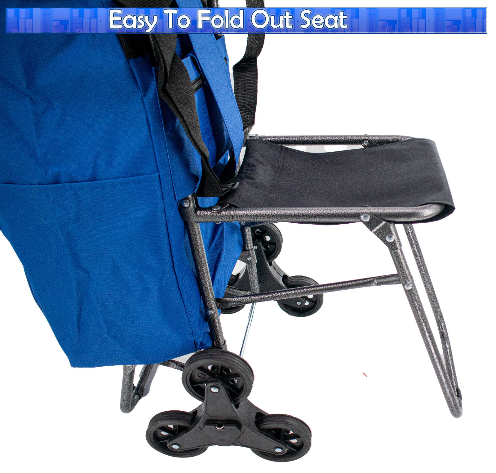 Foldable Stair Climbing Cart with Seat Tri Wheel Grocery Trolley Waterproof Bag
