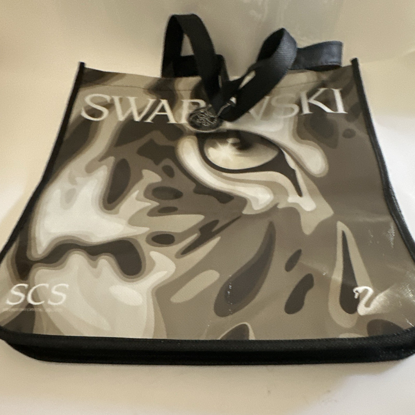 Swarovski Reusable Plastic Tote Bag Abstract Gray Black White 15×14 in