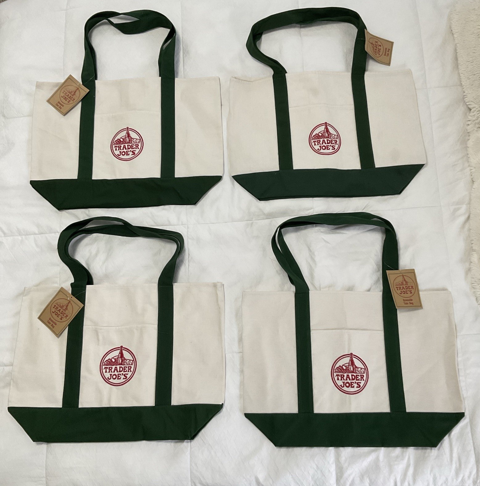 NEW, Trader Joe’s Viral Large Green Canvas Tote Bags-Lot of 4