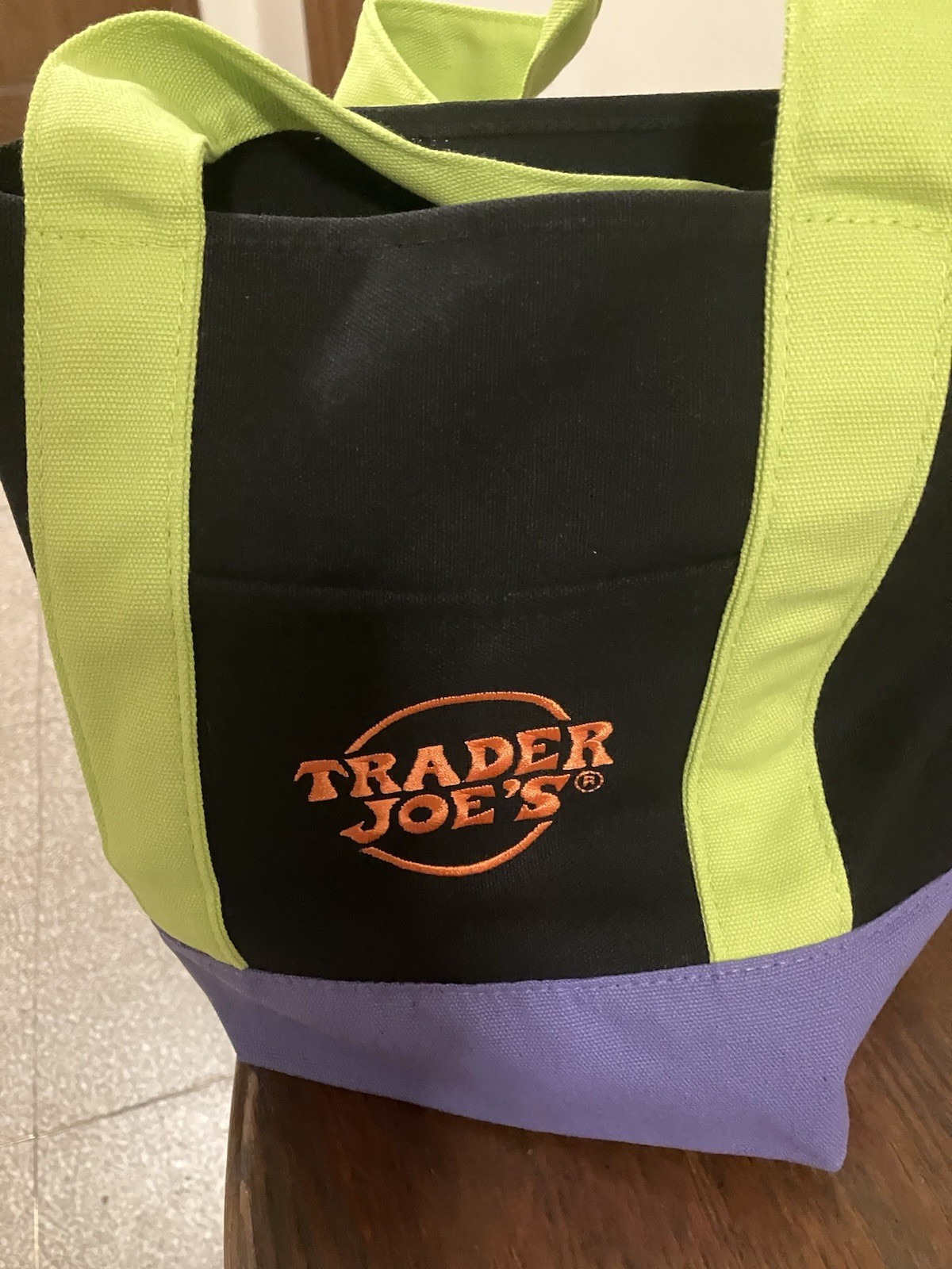 Trader Joes Mini Canvas Black Purple Green Orange