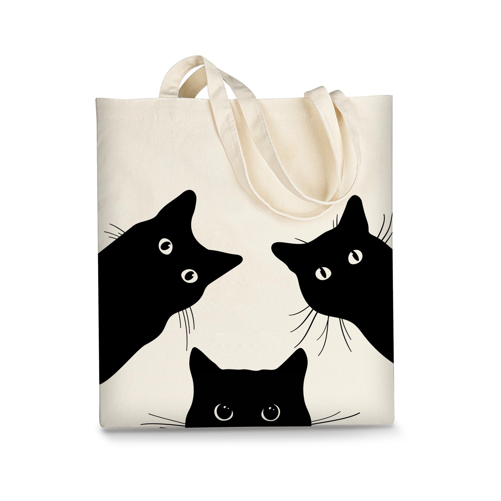 Canvas Tote Bag Aesthetic for Women, Cute Cat Reusable Cotton Cloth Cotton Ba