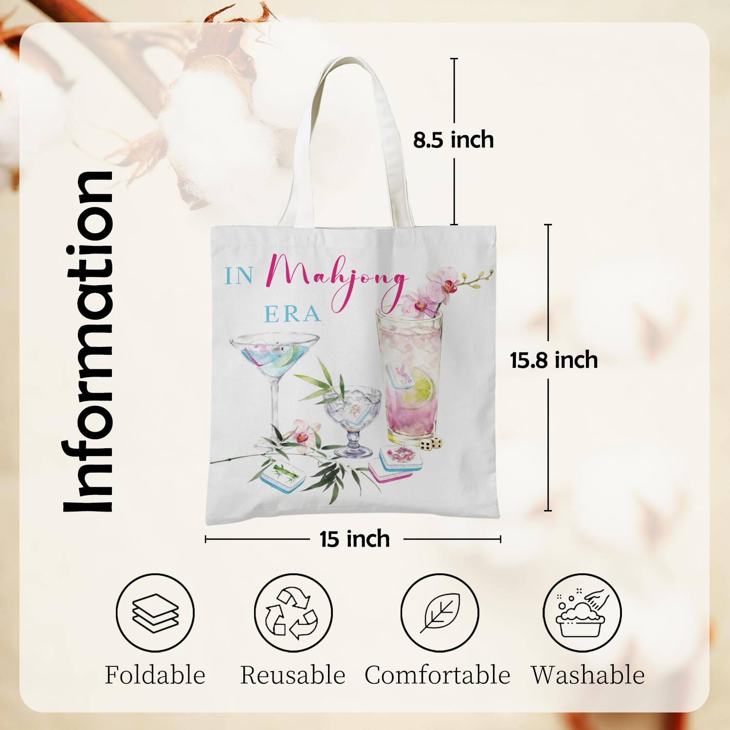 Chinoiserie Cocktail Mahjong Tote Bag, Mahjong Gifts for Women Canvas Tote Ba…