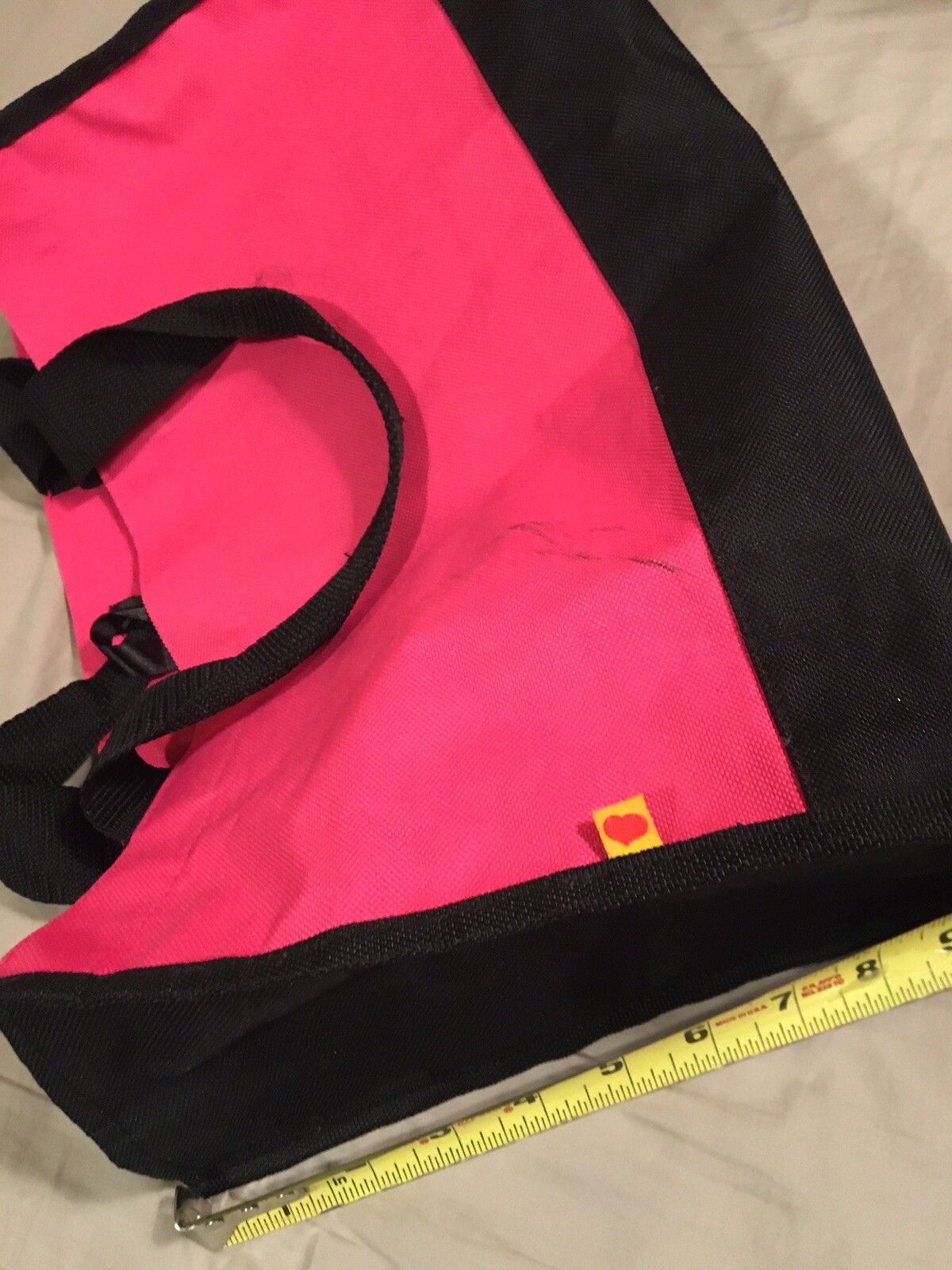 Pink & Black 2-handle Tote Reusable Bag, about 15” x 5” x 9” tall Nylon, stained