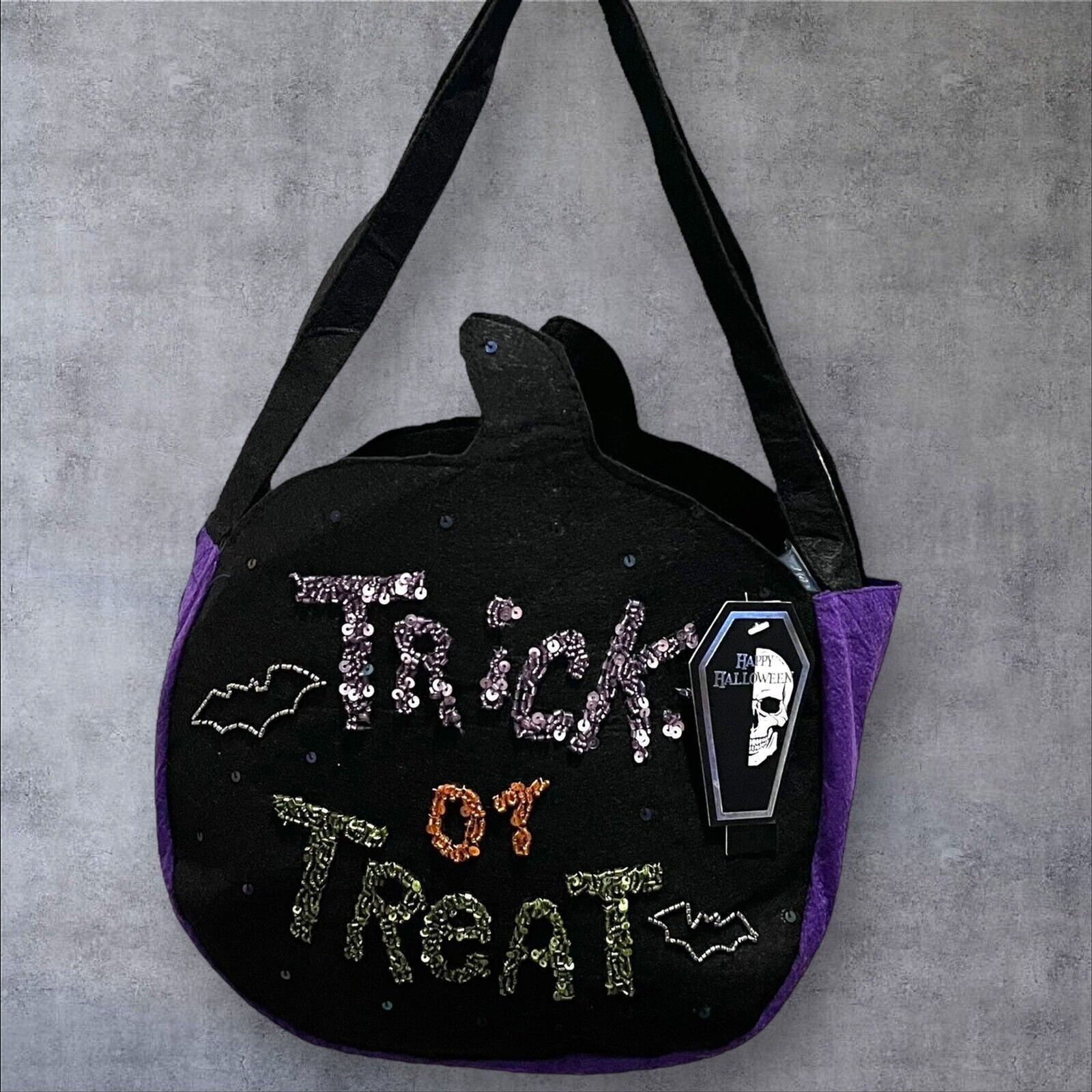 Handmade Felt Beaded Appliqued Trick Or Treat Halloween Tote NEW
