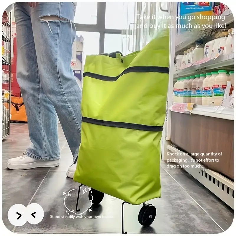 1x Collapsible Shopping Grocery Bag with Wheels Rolling Tote Large Reusable Bags