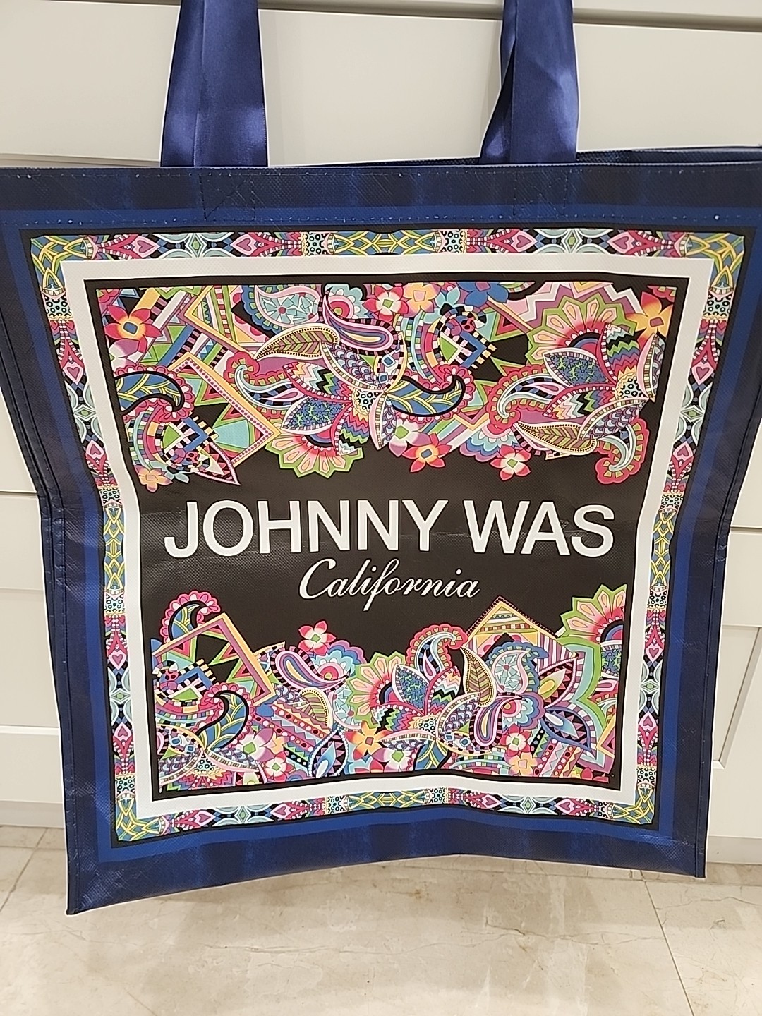 NEW Johnny Was Large Shopping Tote Bag Blue Paisley Folds Flat Travel NWOT