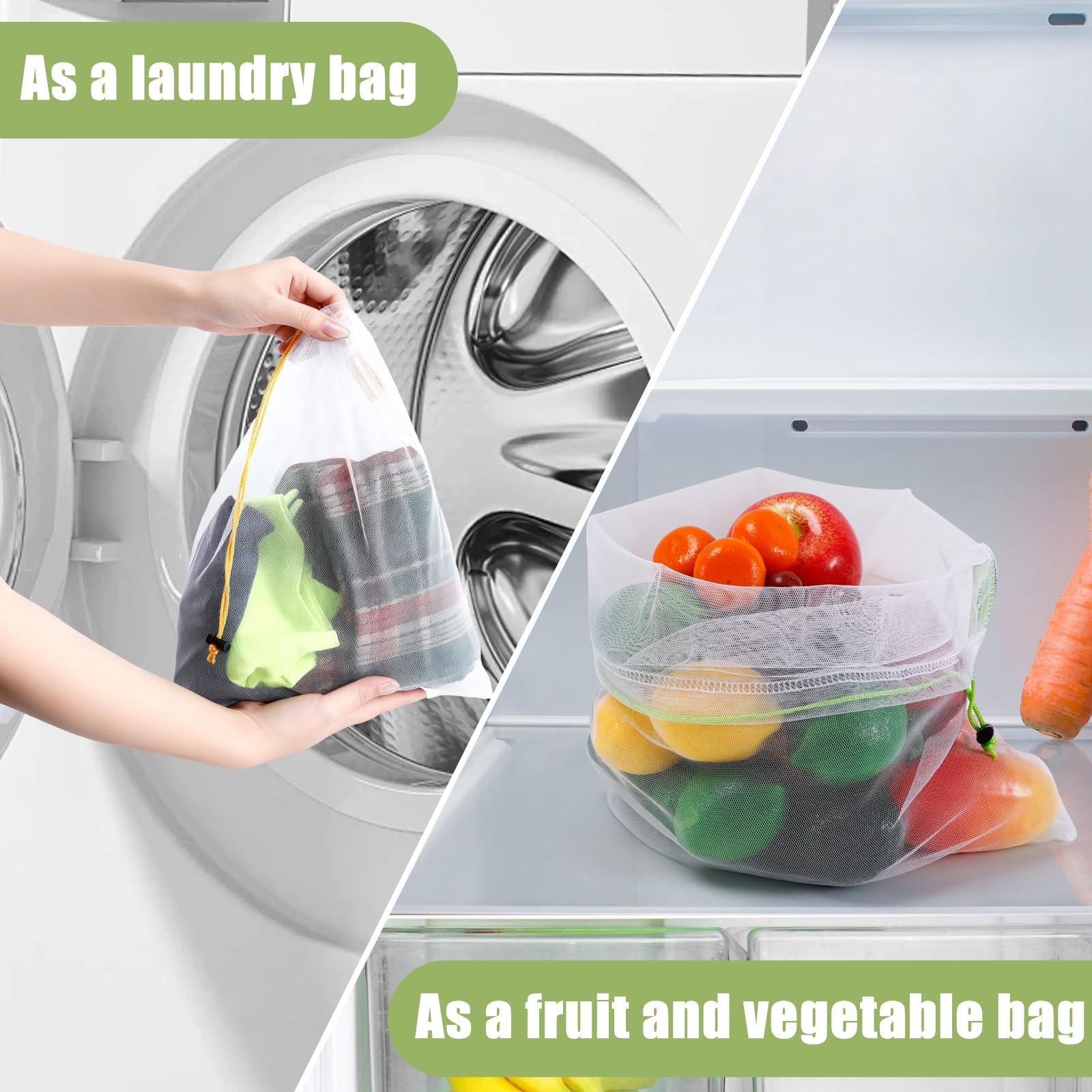 12 Pcs Reusable Produce Bags,Washable Mesh Produce Bags,Mesh Grocery Bag with…