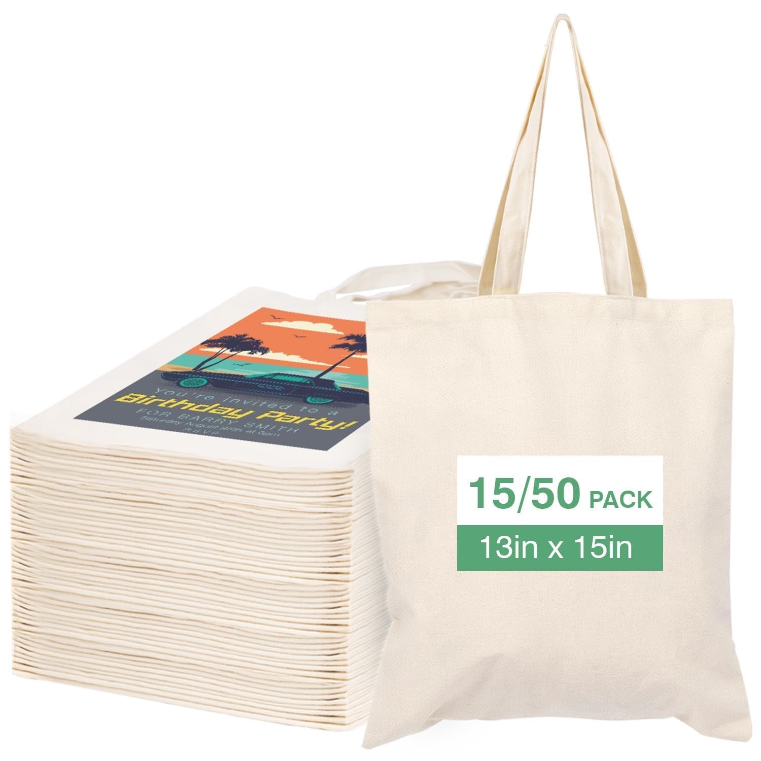 50 Pack Canvas Tote Bag Bulk Sublimation Blank Bags, 13×15 Inches 10oz Medium…