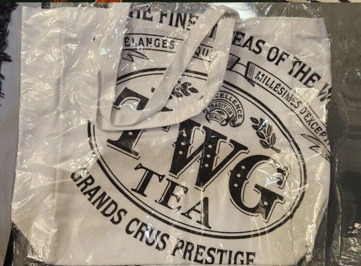 TWG Tea Collectable Reusable Canvas Cotton Shopper Tote Bag – WHITE – NEW