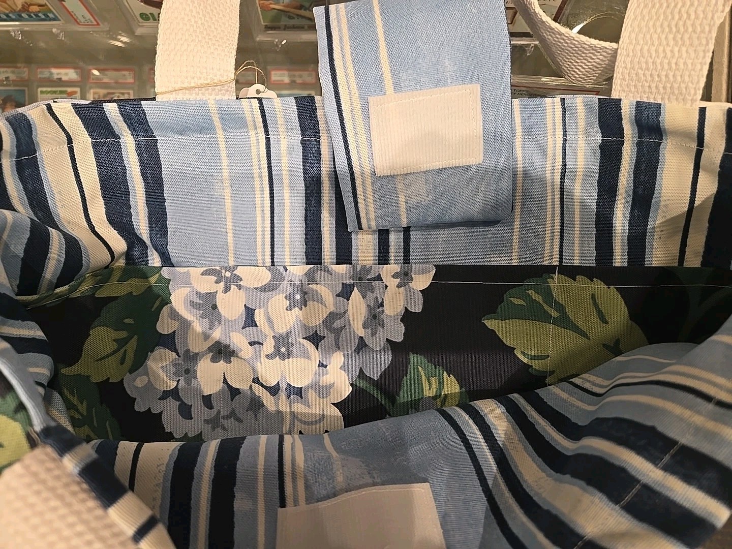Cotton Canvas Hand Made Floral Tote Bag 16×14 Three Inside Pocket Beautiful