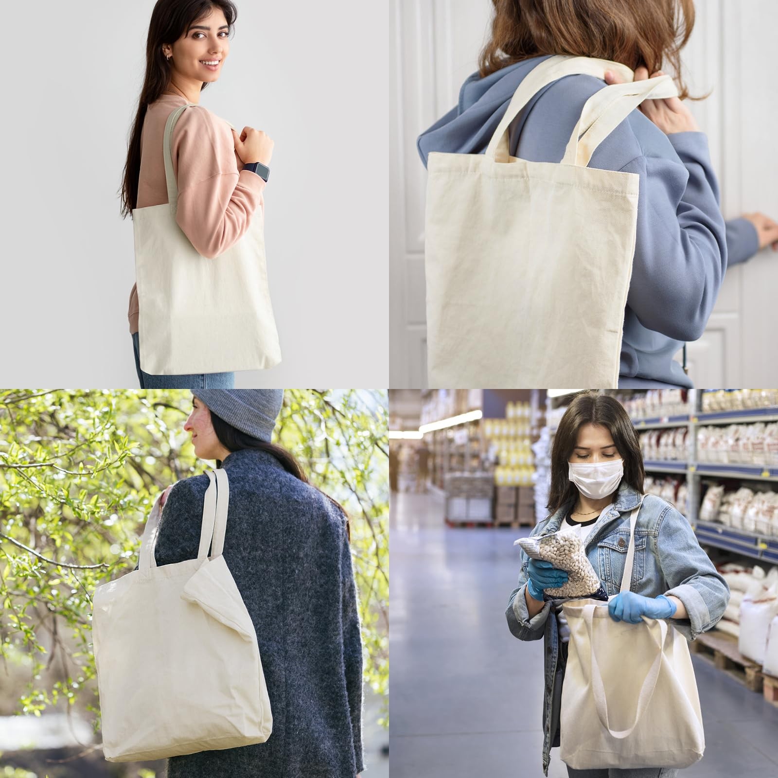 12 Pack Canvas Tote Bags, Heavy Duty Reusable Grocery Shopping Bag 12.2″x14.2…