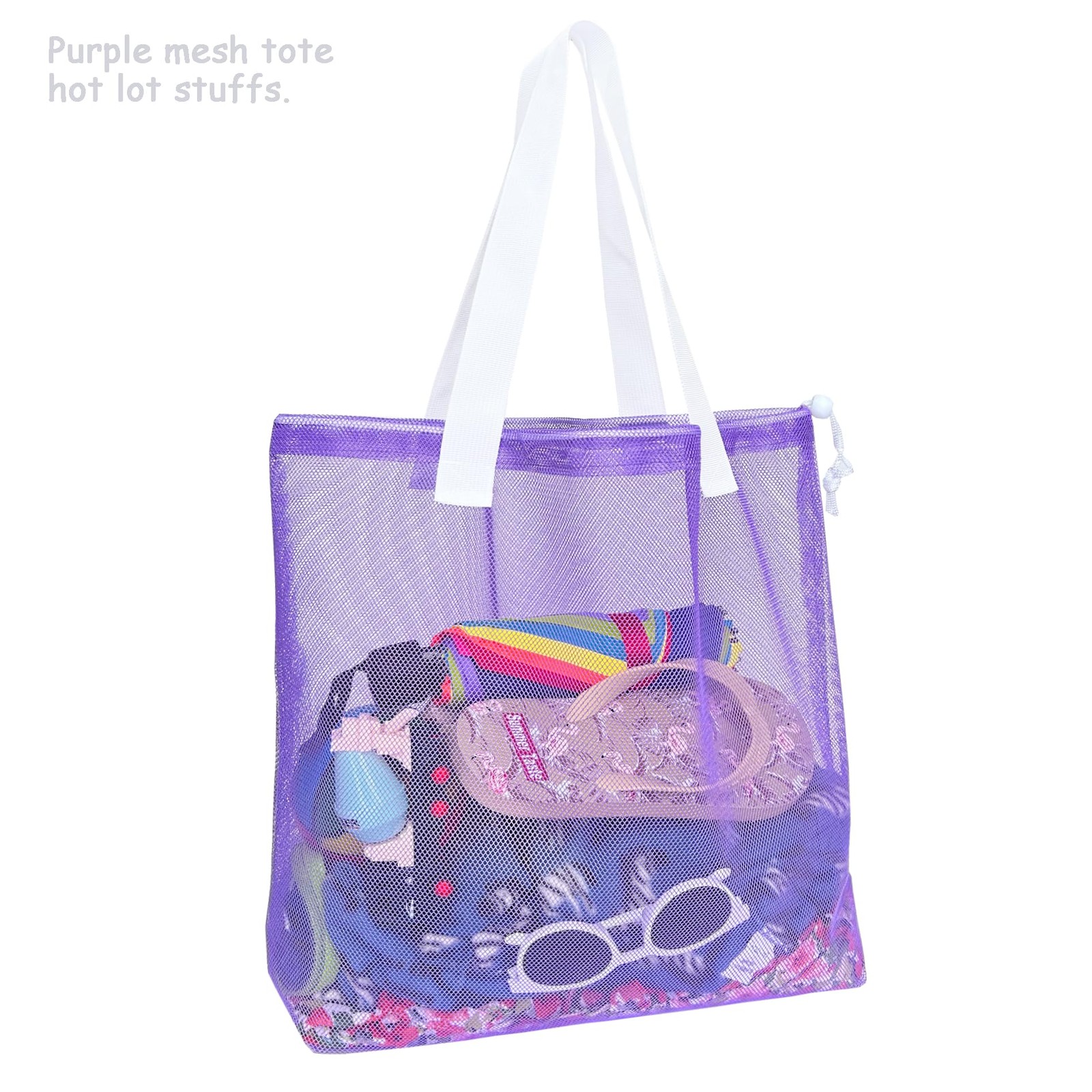 Reusable 4Pack Colorful Mesh Beach Tote BagsMesh Shopping Bag With Drawstring…
