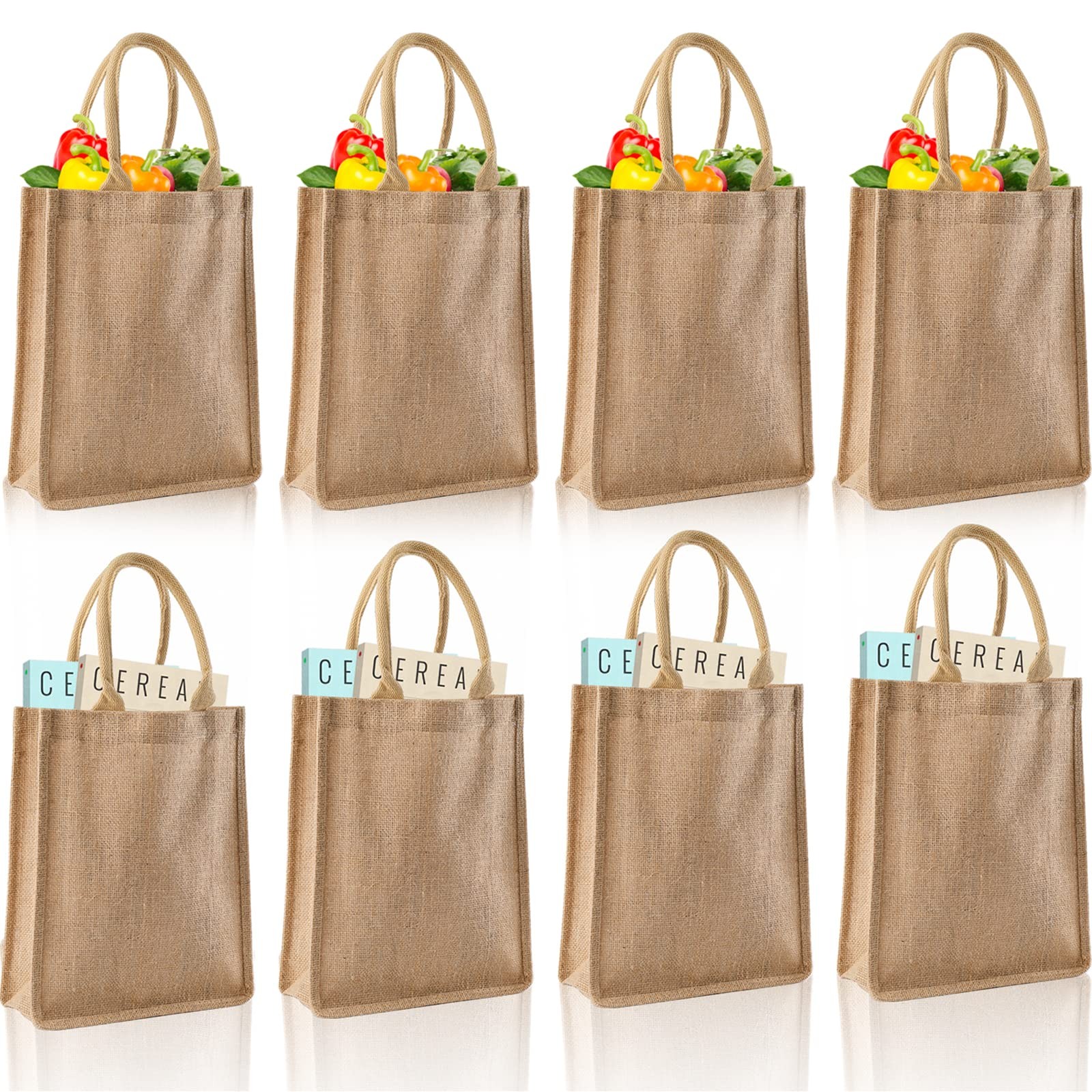 8 Pack Jute Burlap Tote Bags, Burlap Gift Tote with Handles, Jute Beach Bags …