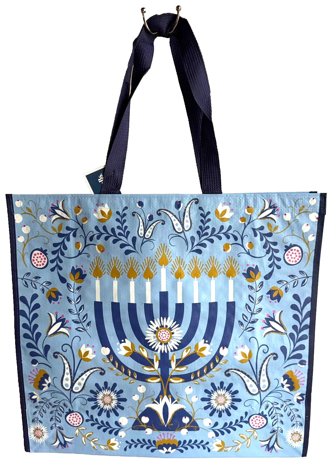 MARSHALLS LARGE TOTE SHOPPING BAG 20″ X 18″ HANUKKAH MENORAH BLUE HOLIDAY NEW