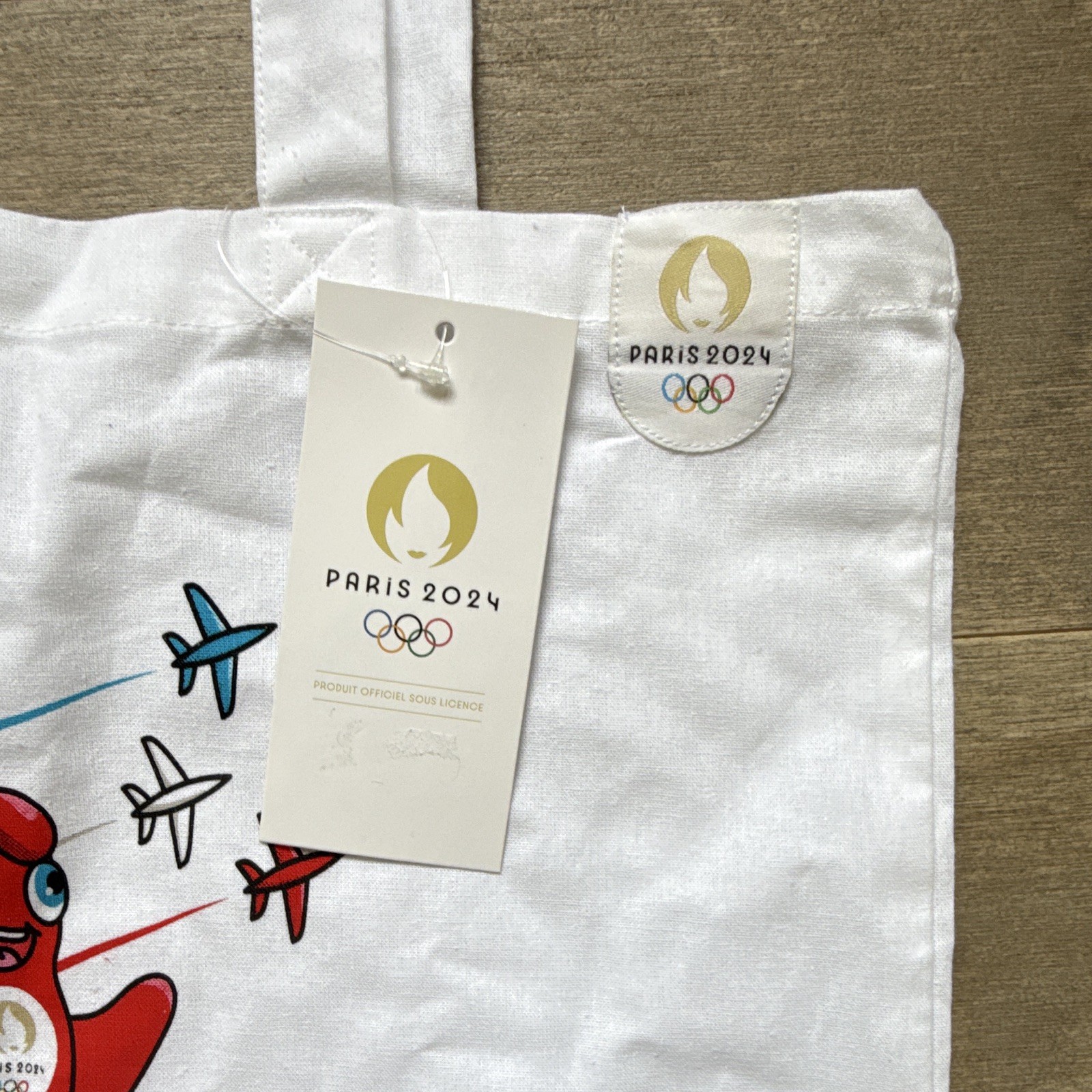 Paris 2024 Licensed White Reusable Graphic Print Fabric Tote Bag 15x12x18