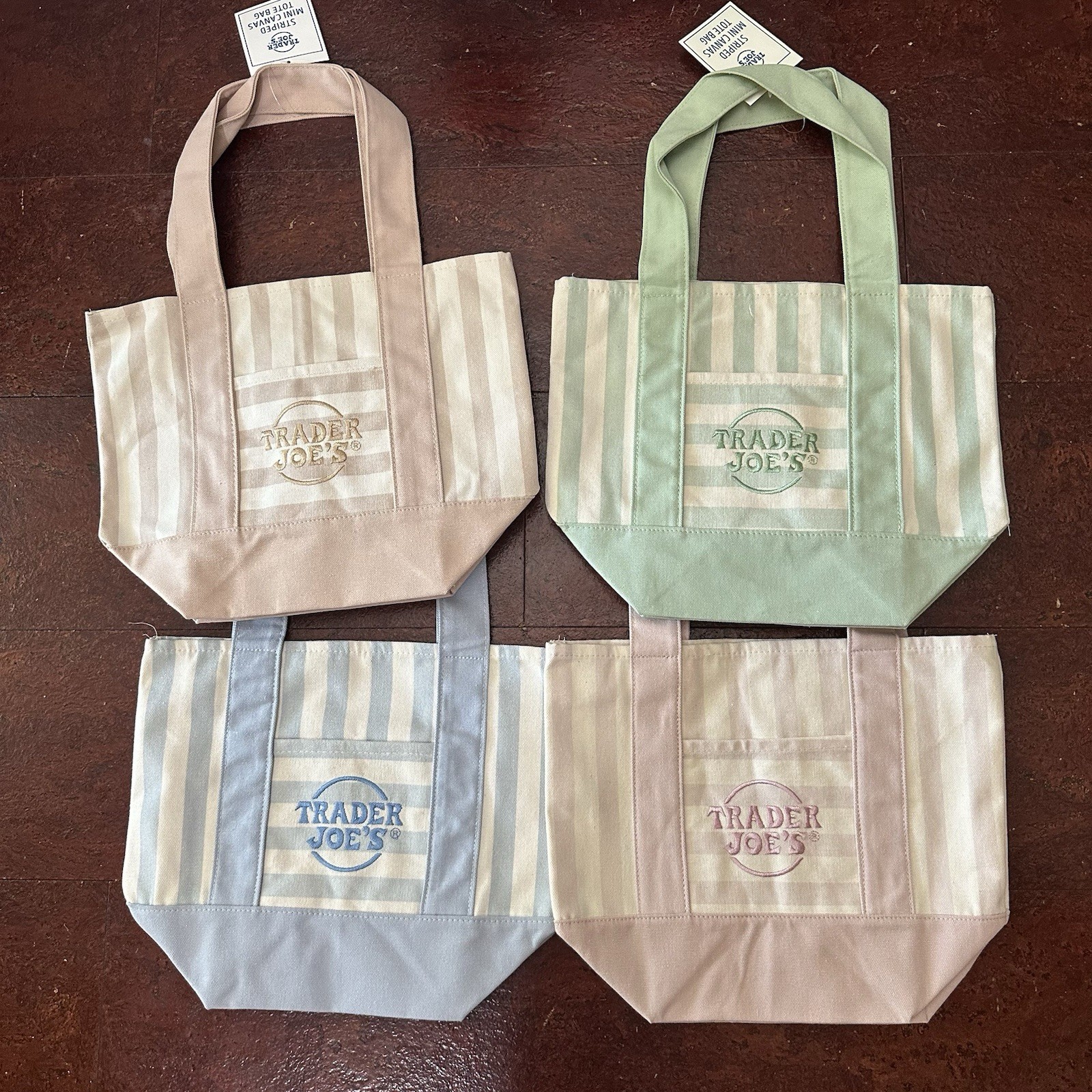 Trader Joe’s Mini Pastel Stripe Canvas Tote Bag Limited Edition Set Of 4