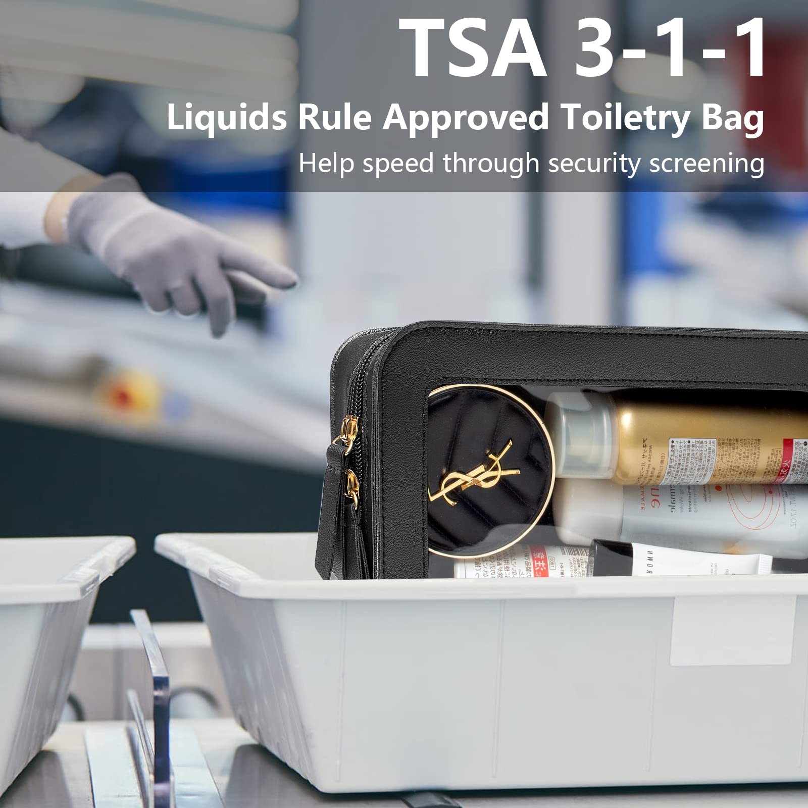 LETGO Clear Makeup Bags, TSA Approved 9.25” x 6.1” x 2.75”, O-Black