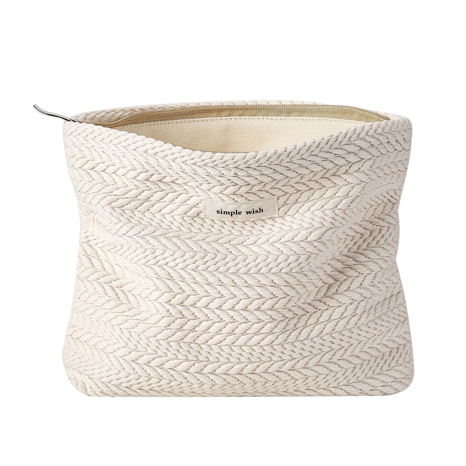 Lestikave Coquette Straw Makeup Bag, Cute Boho Crochet Travel 01Beige