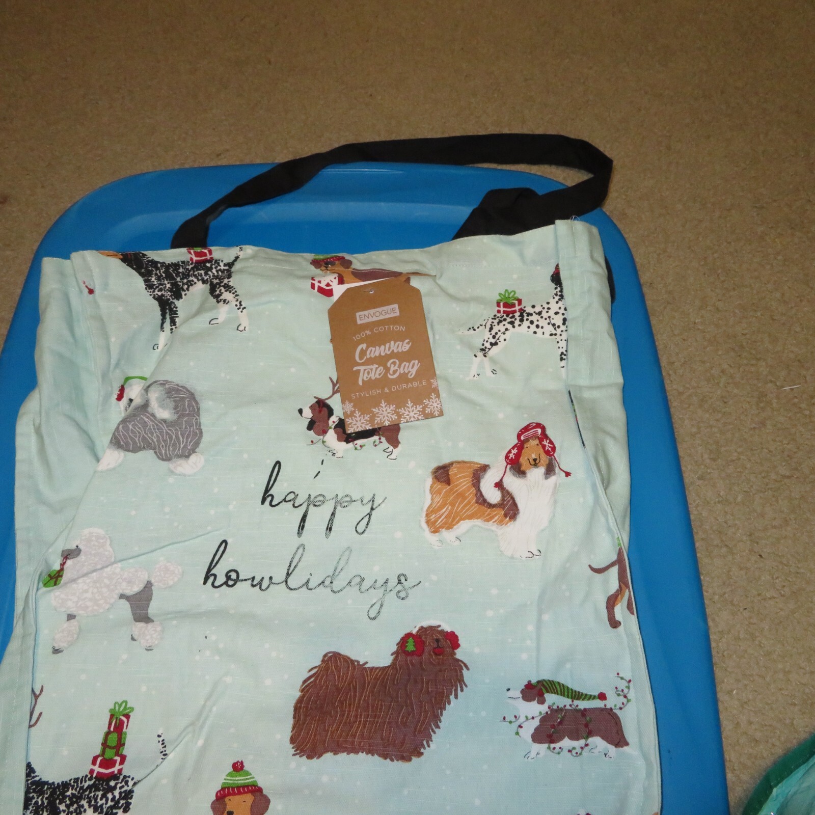 Envogue 100% Cotton Canvas Holidays Tote Bag Dogs Basset Corgi Christmas NWT