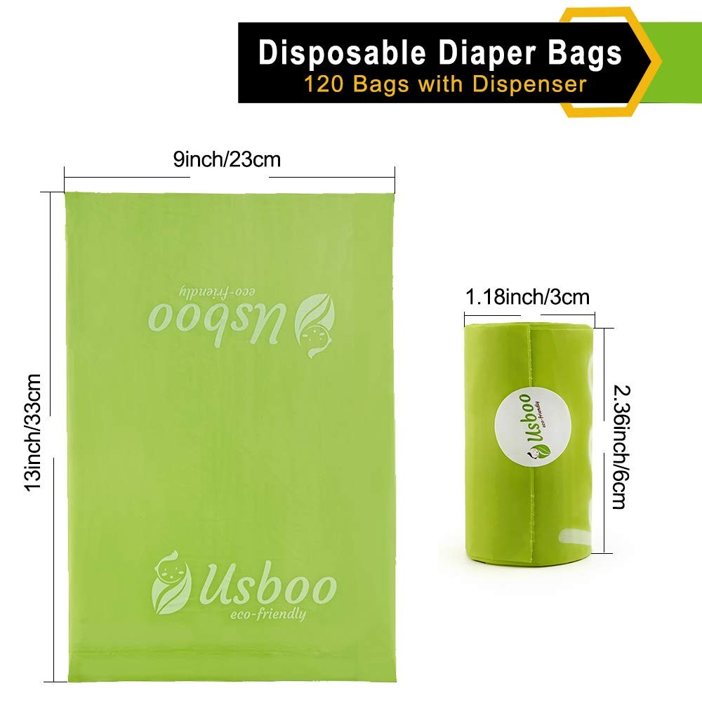 USBOO Baby Disposable Diaper Bags, Waste Bags 8 Refill 9 Piece Set, Green