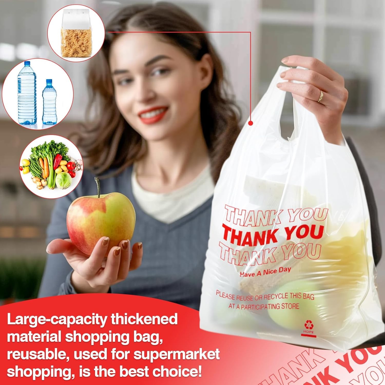Grocery Bags – 40Count Thank You T-shirt Bags for Grocery Store 11″ X 21″