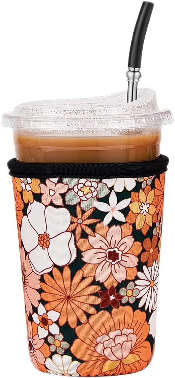 Eco-Friendly Iced Coffee Sleeve – Medium 22-28oz Neoprene Cup Holder, Bohe Daisy