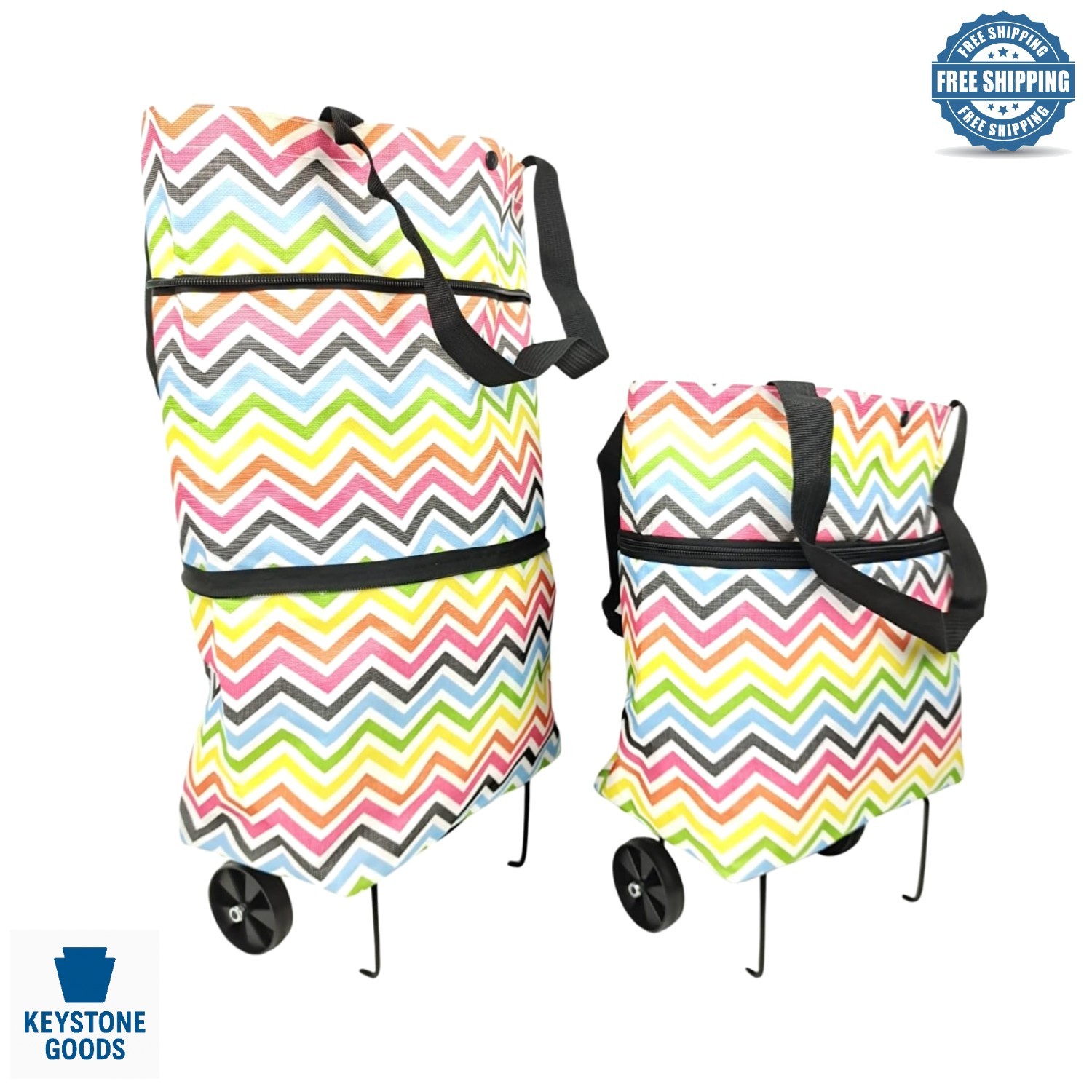 8L Waterproof Foldable Reusable Grocery Tote with Wheels & Handle