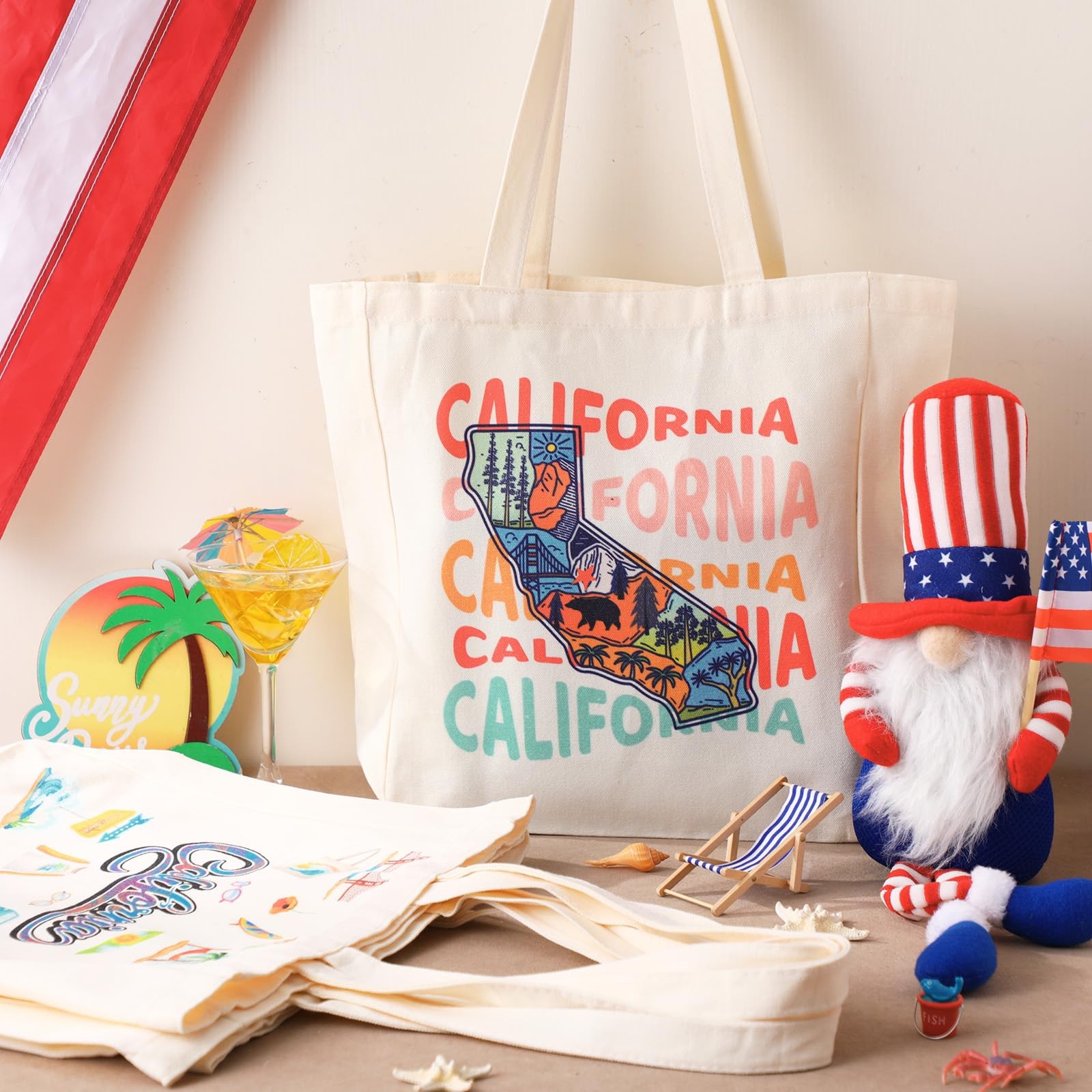 6 Pcs California Large Canvas Tote Bags Reusable City Souvenir Gift Bags with…